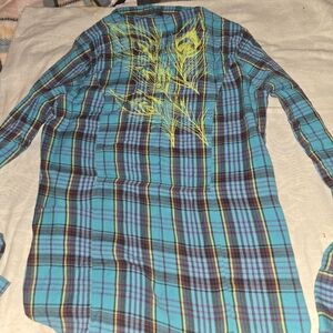 Vibrant ROXY Plaid Shirt with Feather Accent